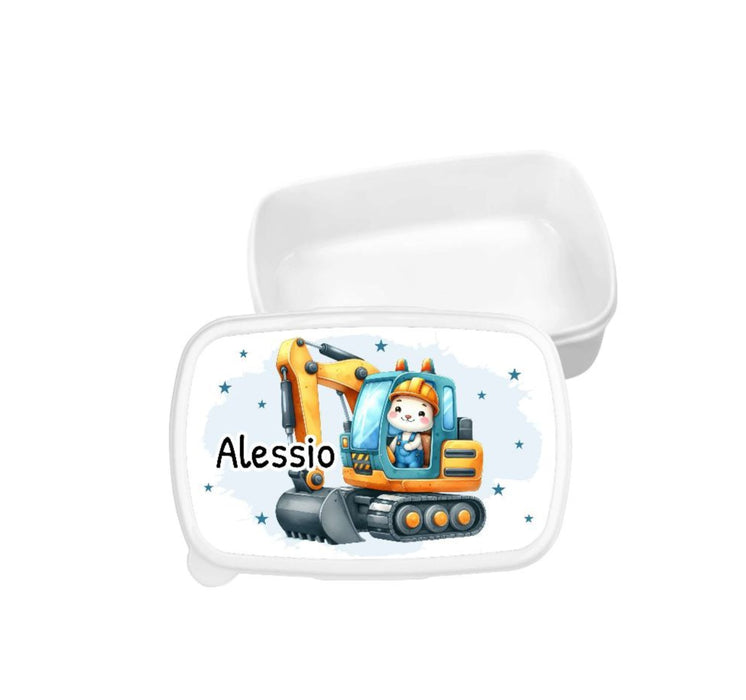 Set Brotdose und Trinkflasche personalisiert mit Namen Bagger Edelstahl 500ml Lunchbox Jungen - CreativMade