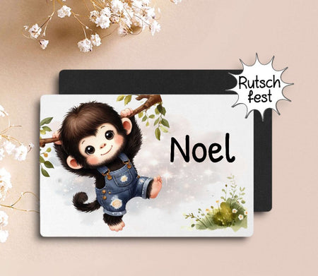 Tischset Kinder rutschfest personalisiert mit Name Affe Jungen Platzdeckchen Platzset - CreativMade
