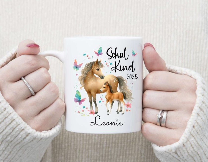 Schulkind Tasse personalisiert Mädchen Pferd Einschulungstasse mit Namen Geschenk Einschulung Erstklässler - CreativMade