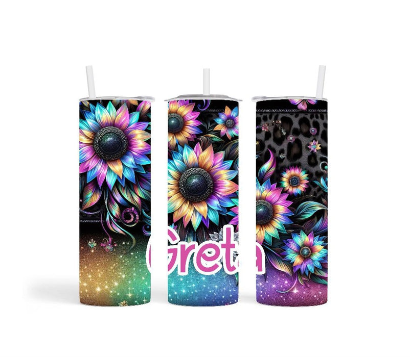 Thermobecher to go personalisiert Blumen Trinkbecher mit Strohhalm Tumbler Becher Kaffeebecher - CreativMade 