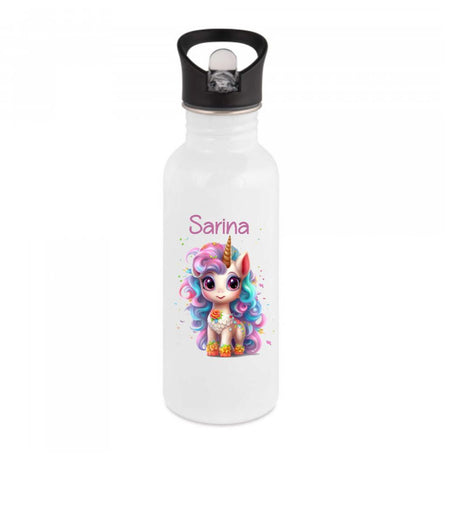 Personalisierte Trinkflasche Einhorn Kinder Edelstahl mit Name mit Strohhalm Mädchen Geschenk Einschulung Geburtstag - CreativMade 