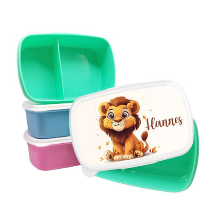 Brotdose Löwe Kinder personalisiert mit Name Junge Lunchbox Einschulung Vesperbox Trennfach Kindergarten - CreativMade 