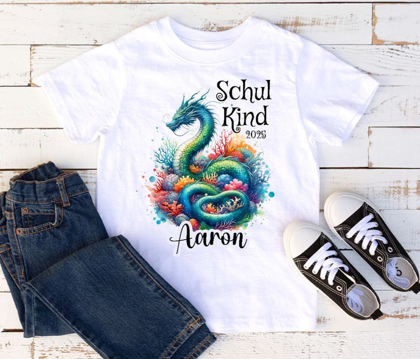Schulkind T-Shirt mit Name personalisiert Junge Drache Einschulungsshirt Einschulung erste Klasse Geschenk - CreativMade