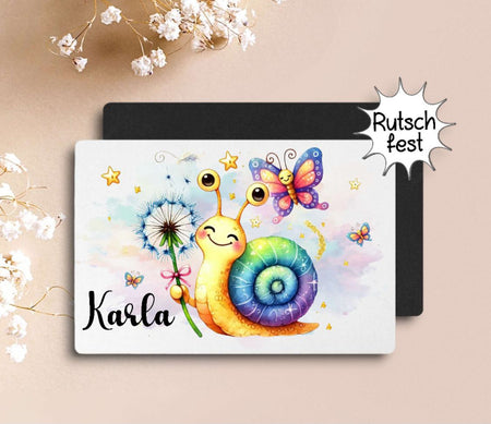 Tischset Kinder rutschfest personalisiert mit Name Schnecke Mädchen Platzdeckchen Platzset - CreativMade