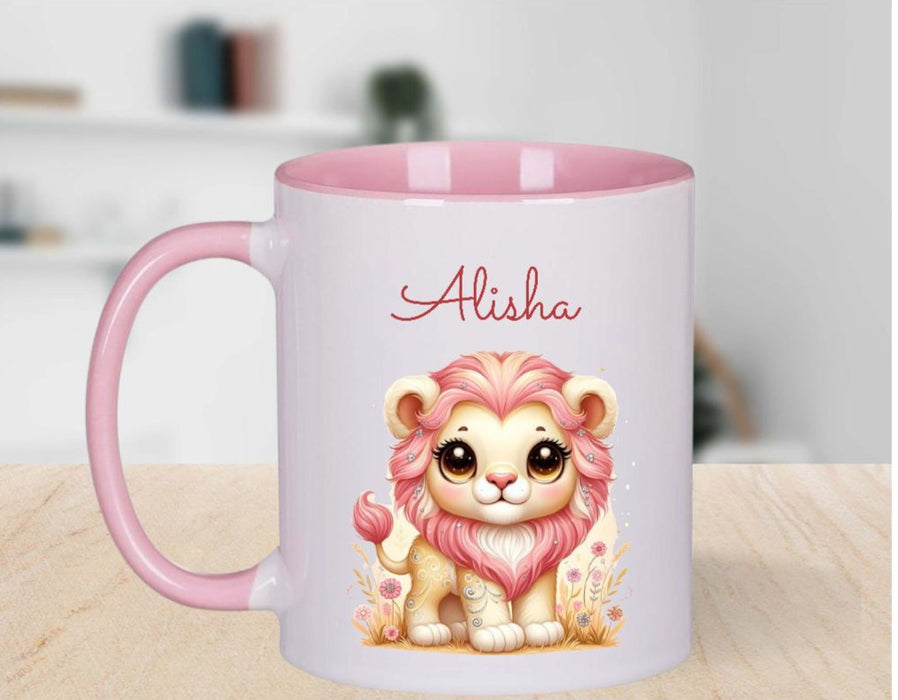 Personalisierte Tasse Löwe Kindertasse mit Name Mädchen Emaille Keramik Namenstasse - CreativMade