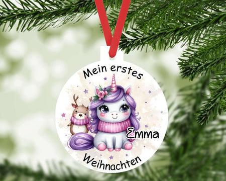 Mein erstes Weihnachten personalisiert Mädchen Einhorn Weihnachtsbaum Anhänger mit Name Weihnachtsanhänger Christbaumschmuck Baby Ornament - CreativMade 