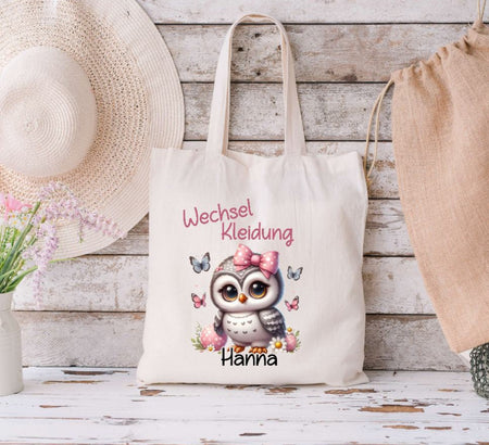 Wechselkleidung Kita Eule Tasche personalisiert mit Name Mädchen Kindergarten Wechselwäsche Wechselsachen Beutel - CreativMade 