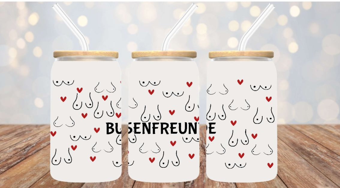 Eiskaffeeglas Busenfreunde Trinkglas mit Deckel Strohhalm Glasbecher Kaffee Glastasse Tasse Glas Geschenk - CreativMade