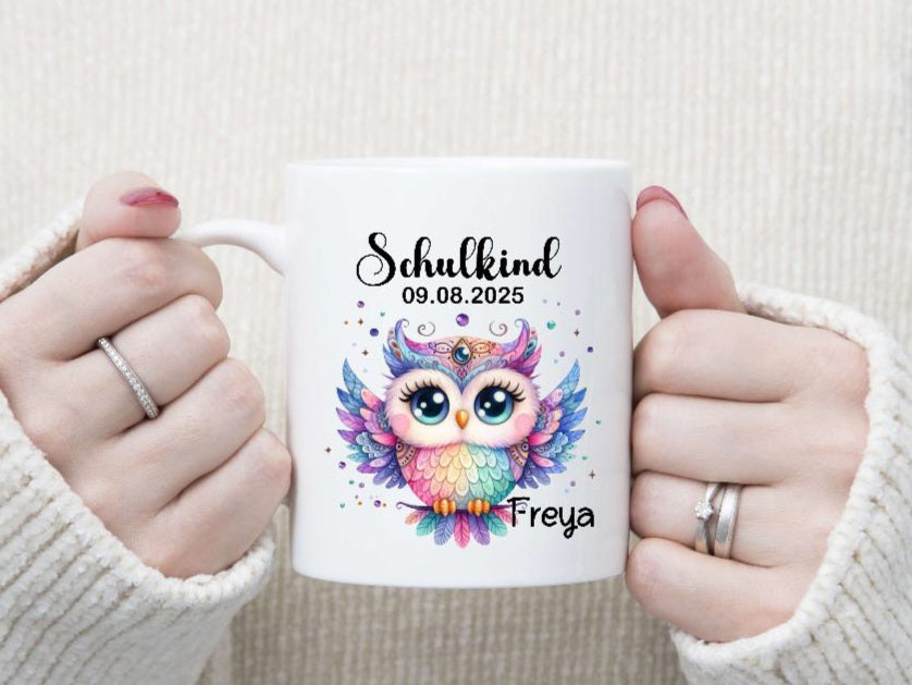 Schulkind Tasse personalisiert Mädchen Eule Einschulungstasse mit Namen Geschenk Einschulung Erstklässler - CreativMade