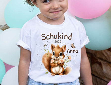 Schulkind T-Shirt mit Name personalisiert Mädchen Eichhörnchen Einschulungsshirt Einschulung erste Klasse Geschenk - CreativMade