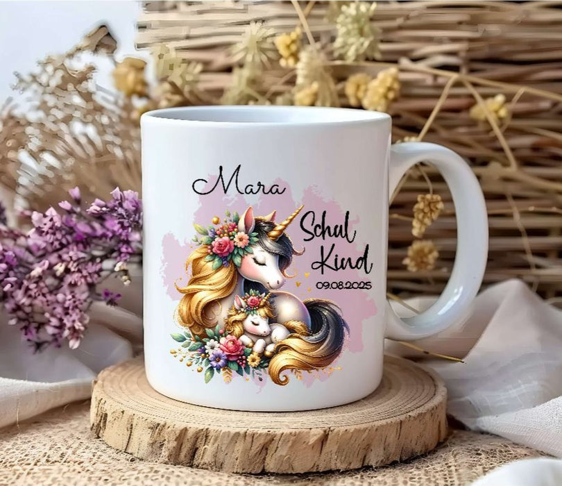 Schulkind Tasse personalisiert Mädchen Einhorn Einschulungstasse mit Namen Geschenk Einschulung Erstklässler - CreativMade
