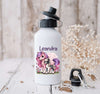 Trinkflasche Kinder Pferd mit Name Mädchen Sportflasche Schule Karabiner Aluminium - CreativMade 