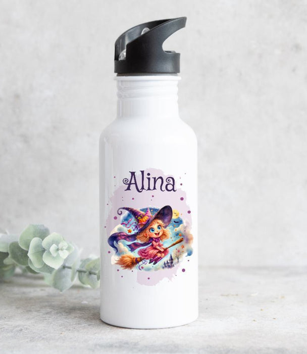 Set Brotdose und Trinkflasche personalisiert mit Namen Hexe Edelstahl 500ml Lunchbox Mädchen - CreativMade