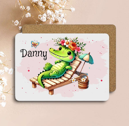 Tischset Kinder rutschfest personalisiert mit Name Krokodil Junge Platzdeckchen Platzset - CreativMade