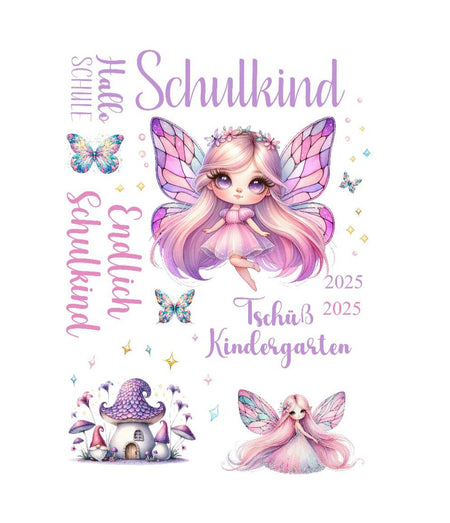 Bügelbild Fee Schulkind Kinder Textilaufbügler DIY Projekt hochwertiger DTF Ausdruck XL - CreativMade