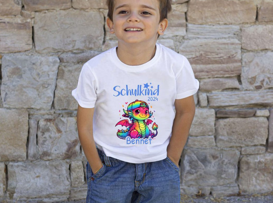 T-Shirt Schulkind Drache mit Name personalisiert Junge Einschulungsshirt Einschulung erste Klasse Geschenk - CreativMade 