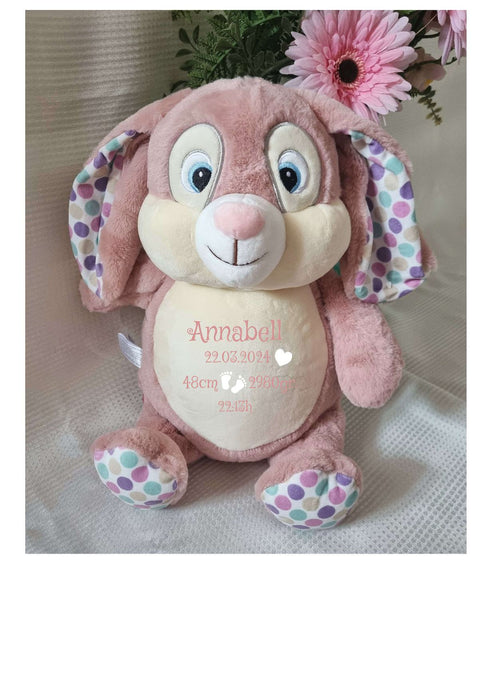 Personalisiertes Kuscheltier Hase mit Name Mädchen Plüschtier Stofftier Baby Geburtsdaten Taufgeschenk Taufe - CreativMade