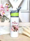 Personalisierte Trinkflasche mit Namen und Strohhalm Esel Wasserflasche aufklappbares Mundstück - CreativMade