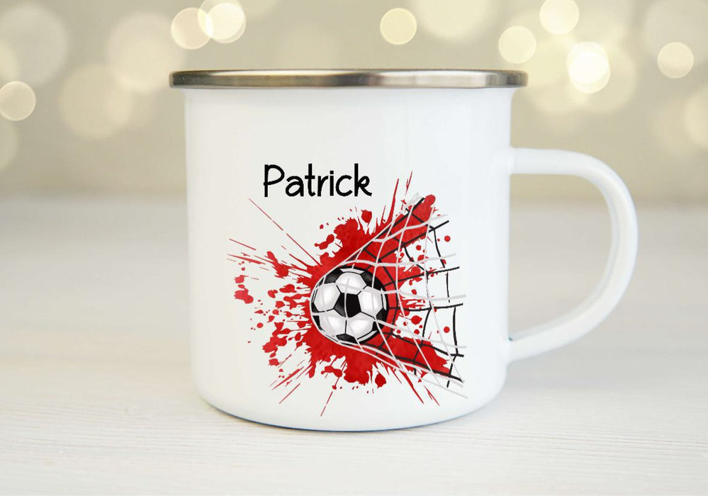 Personalisierte Tasse Fußball Kindertasse mit Name Junge Emaille Keramik Namenstasse - CreativMade