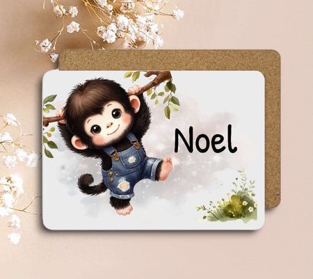 Tischset Kinder rutschfest personalisiert mit Name Affe Jungen Platzdeckchen Platzset - CreativMade