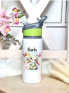 Personalisierte Trinkflasche mit Namen und Strohhalm Hase Wasserflasche aufklappbares Mundstück - CreativMade