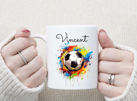 Personalisierte Tasse Fußball Kindertasse mit Name Junge Emaille Keramik Namenstasse - CreativMade