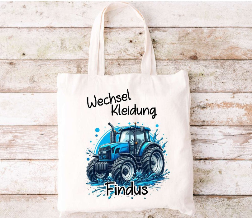 Wechselkleidung Kita Traktor Tasche personalisiert mit Name Junge Kindergarten Wechselwäsche Wechselsachen Beutel - CreativMade 