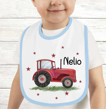 Personalisiertes Baby Lätzchen Traktor aus Frottee mit Klettverschluss Sabberlatz mit Namen Jungen - CreativMade