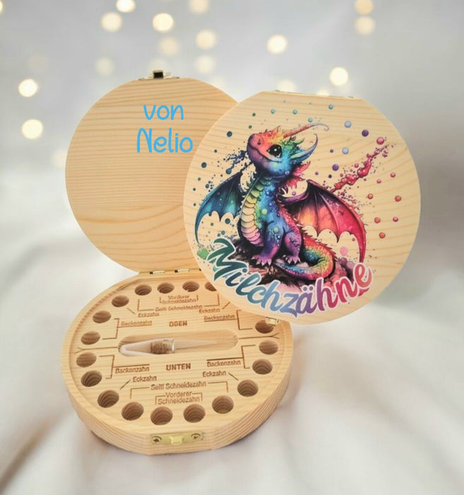 Personalisierte Zahndose Milchzahndose Drache mit Name Zahnbox für Milchzähne Geschenk Einschulung - CreativMade 