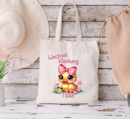 Wechselkleidung Kita Küken Tasche personalisiert mit Name Mädchen Kindergarten Wechselwäsche Wechselsachen Beutel - CreativMade 