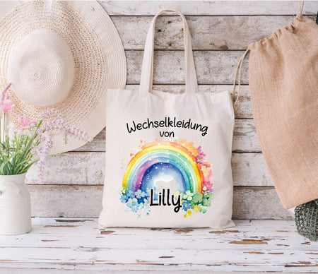 Wechselkleidung Kita Regenbogen Tasche personalisiert mit Name Mädchen Kindergarten Wechselwäsche Wechselsachen Beutel - CreativMade 