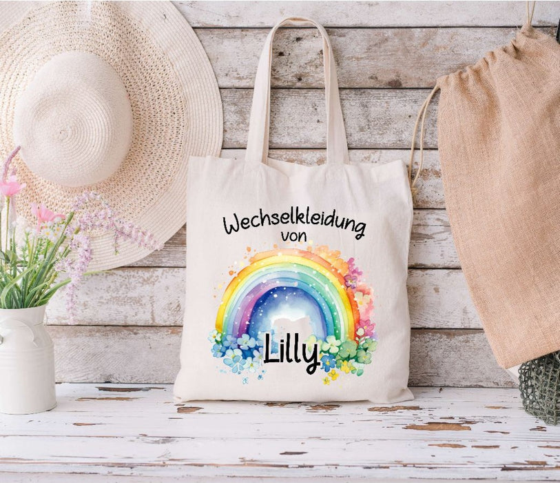 Wechselkleidung Kita Regenbogen Tasche personalisiert mit Name Mädchen Kindergarten Wechselwäsche Wechselsachen Beutel - CreativMade 