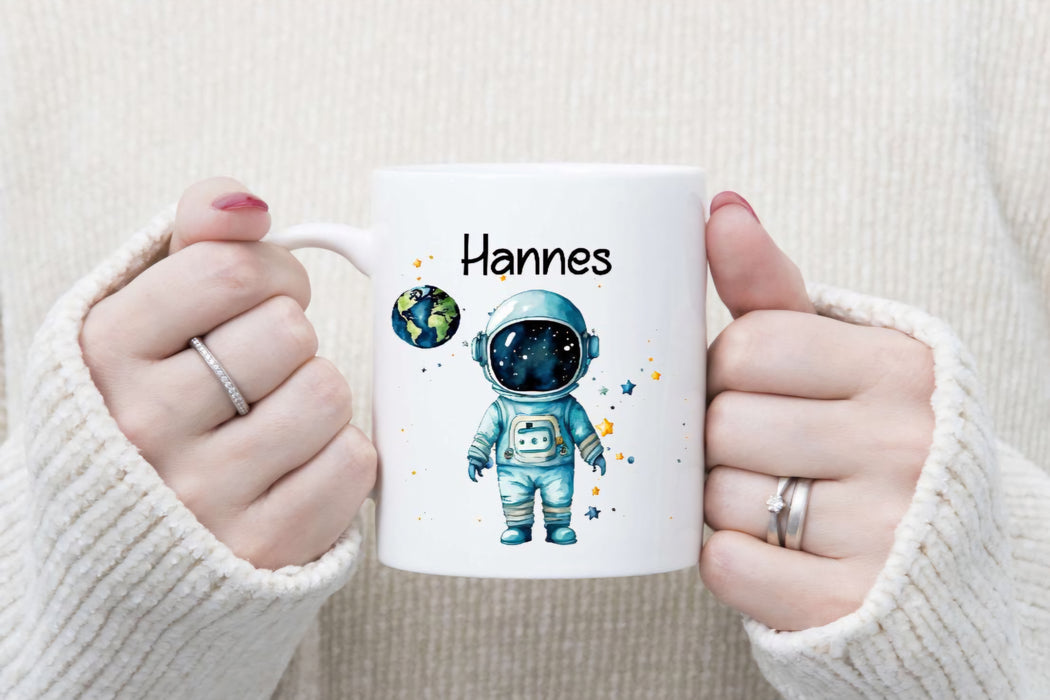 Personalisierte Tasse Astronaut Kindertasse mit Name Junge Emaille Keramik Namenstasse - CreativMade