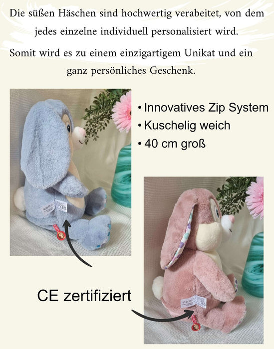 Personalisiertes Kuscheltier Hase mit Name Mädchen Plüschtier Stofftier Baby Geburtsdaten Taufgeschenk Taufe - CreativMade