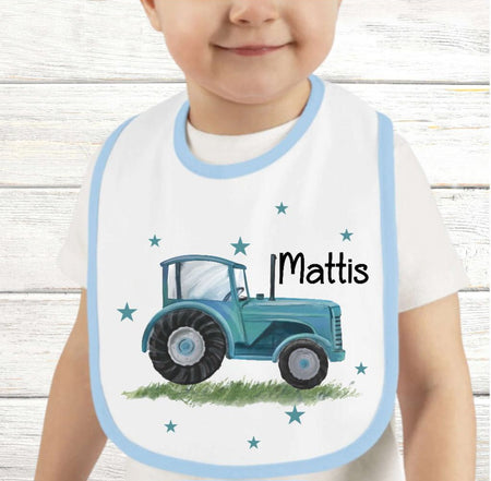 Personalisiertes Baby Lätzchen Traktor aus Frottee mit Klettverschluss Sabberlatz mit Namen Jungen - CreativMade