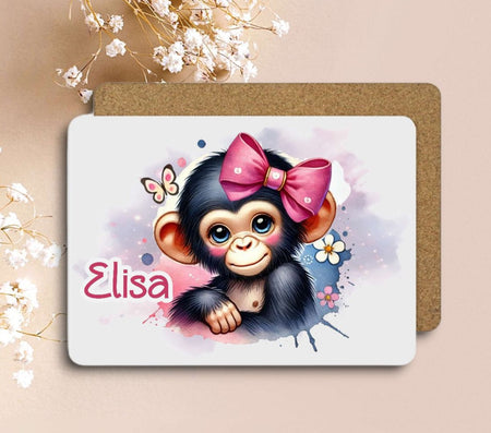 Tischset Kinder rutschfest personalisiert mit Name Affe Mädchen Platzdeckchen Platzset - CreativMade