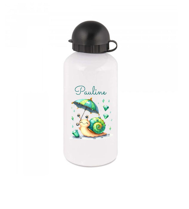 Trinkflasche Kinder Schnecke mit Name Mädchen Sportflasche Schule Karabiner Aluminium - CreativMade 