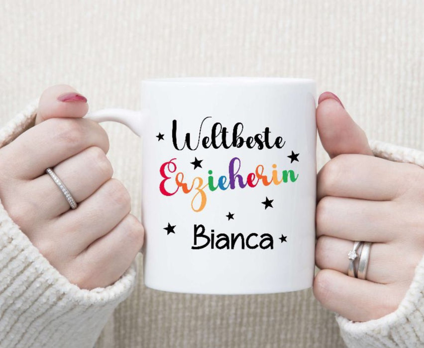 Tasse personalisiert Weltbeste Erzieherin mit Name Abschiedsgeschenk Erzieherin Kita Kindergartenzeit - CreativMade 