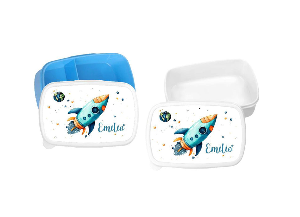 Set Brotdose und Trinkflasche personalisiert mit Namen Rakete Edelstahl 500ml Lunchbox Jungen - CreativMade