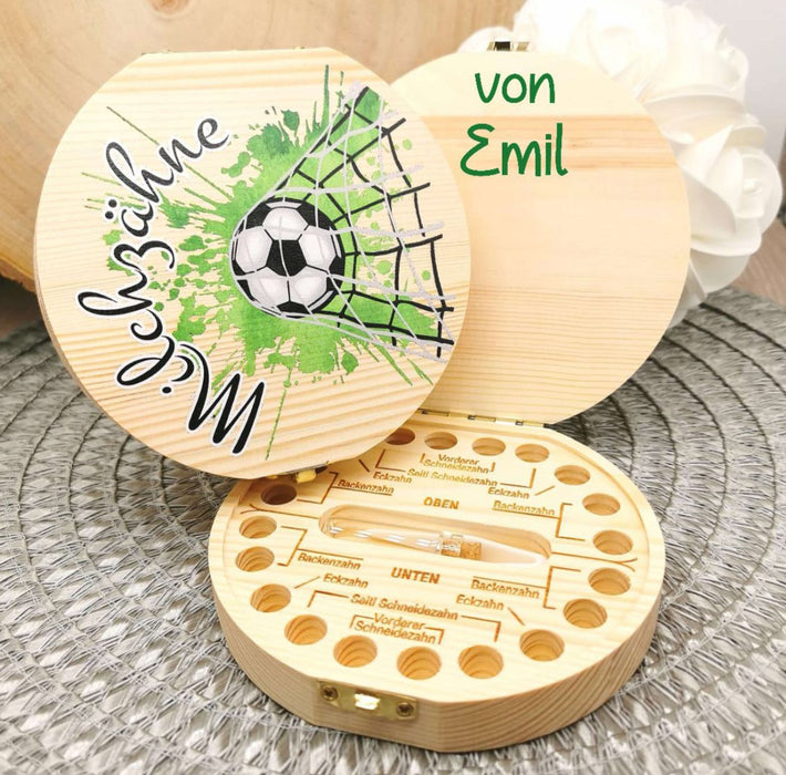 Zahndose personalisiert Milchzahndose Fußball mit Name Zahnbox für Milchzähne Geschenk Einschulung - CreativMade