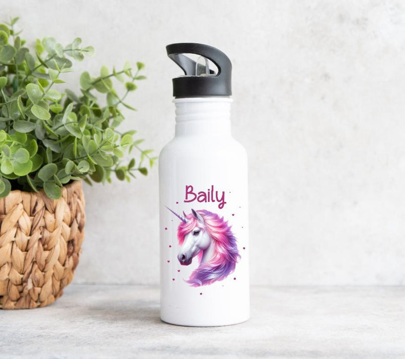 Personalisierte Trinkflasche Einhorn Kinder Edelstahl mit Name mit Strohhalm Mädchen Geschenk Einschulung Geburtstag - CreativMade 