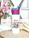 Personalisierte Trinkflasche mit Namen und Strohhalm Faultier Wasserflasche aufklappbares Mundstück - CreativMade