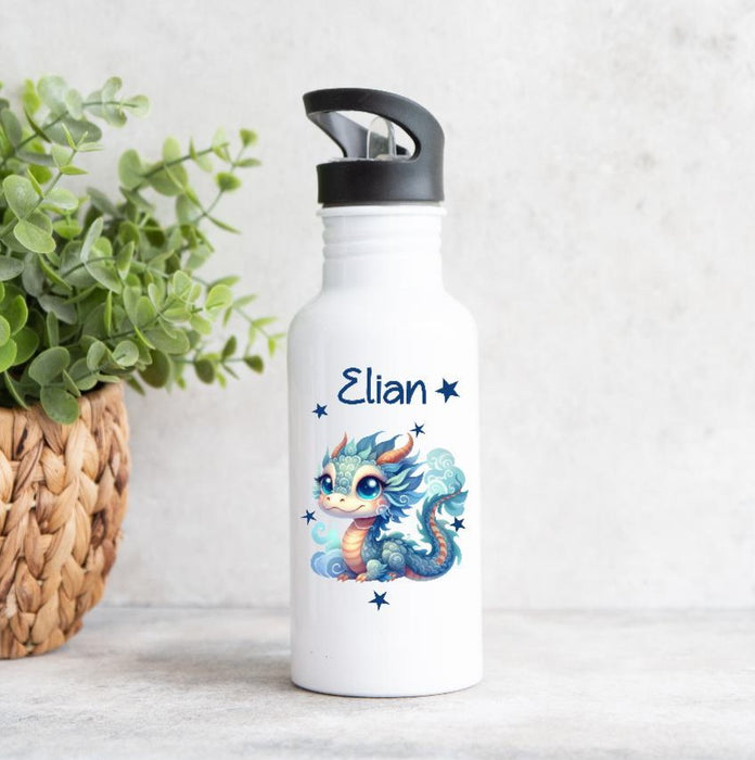 Personalisierte Trinkflasche Drache Kinder Edelstahl mit Name mit Strohhalm Junge Geschenk Einschulung Geburtstag - CreativMade 