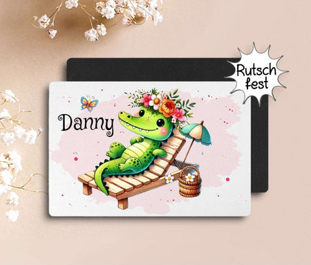 Tischset Kinder rutschfest personalisiert mit Name Krokodil Junge Platzdeckchen Platzset - CreativMade