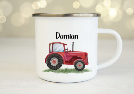 Personalisierte Tasse Traktor Kindertasse mit Name Junge Emaille Keramik Namenstasse - CreativMade