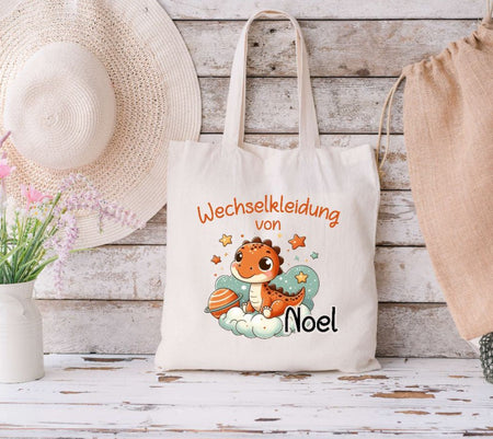 Wechselkleidung Kita Dinosaurierer Tasche personalisiert mit Name Junge Kindergarten Wechselwäsche Wechselsachen Beutel - CreativMade 