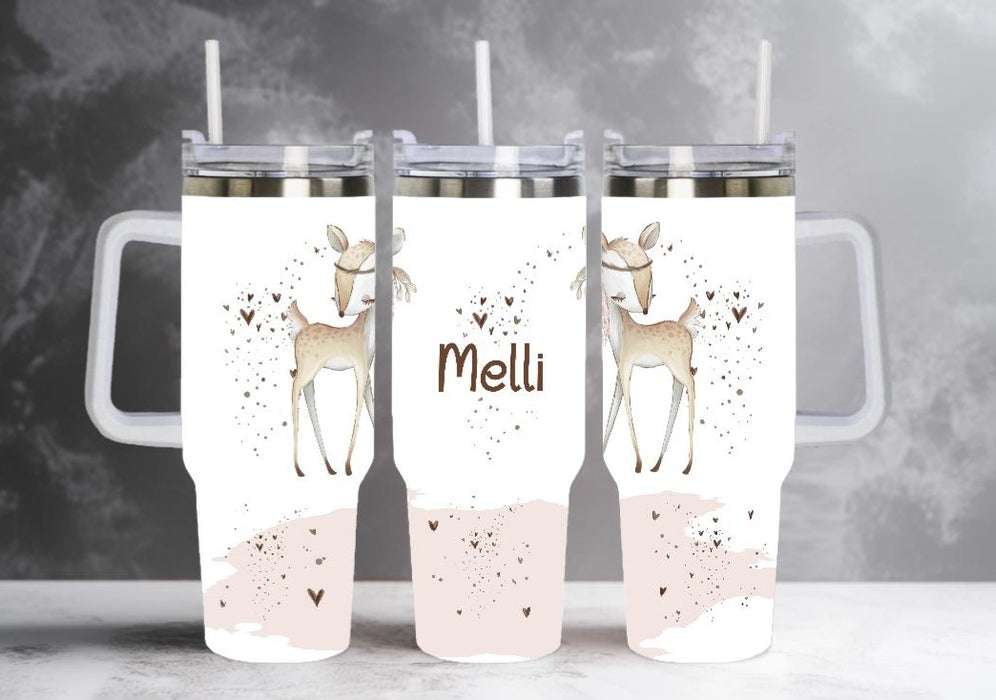 Trinkbecher to go Edelstahl Eule Waldtiere mit Strohhalm Kaffebecher Thermobecher 1100ml Skinny Cup Becher Geschenk - CreativMade