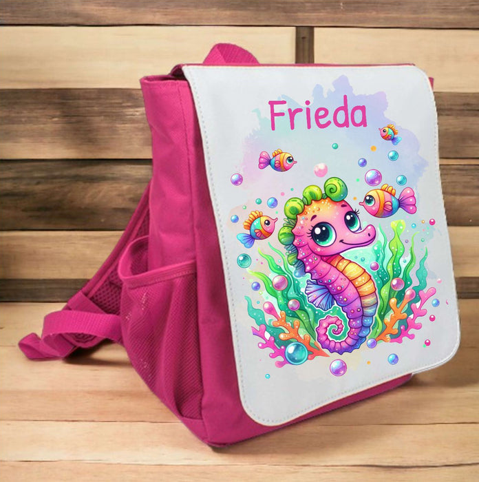 Kindergarten Rucksack personalisiert mit Name Seepferdchen Mädchen Kindergartentasche Kita Kinder - CreativMade