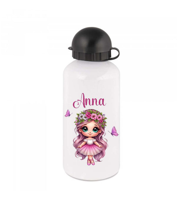 Trinkflasche Kinder Ballerina mit Name Mädchen Sportflasche Schule Karabiner Aluminium - CreativMade 