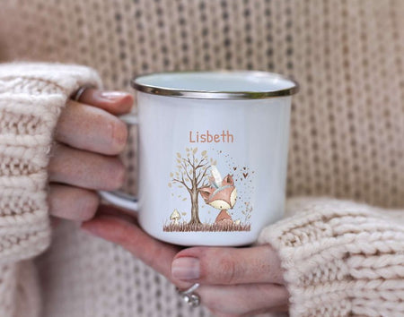 Personalisierte Tasse Fuchs Waldtiere Kindertasse mit Name Mädchen oder Junge Emaille Keramik Namenstasse - CreativMade